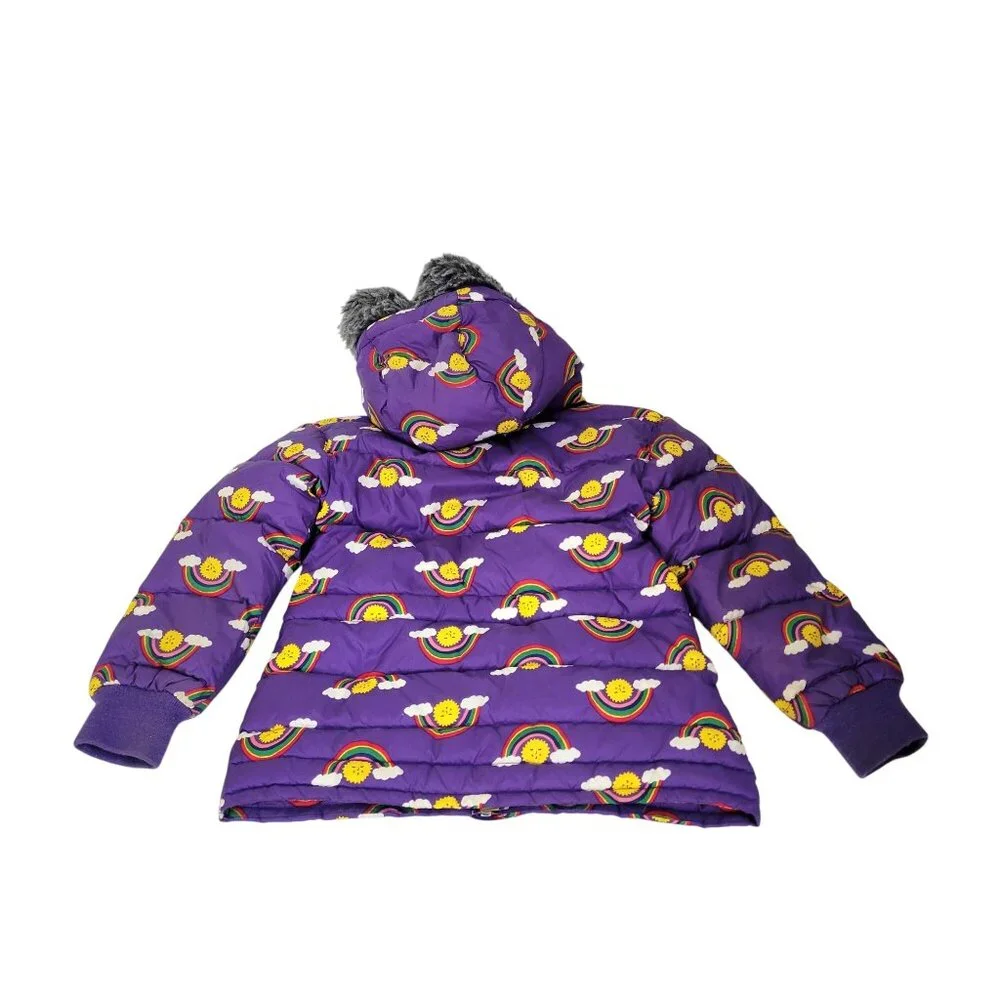 Hanna Andersson Girls Purple Rainbow Puffer Jacket W/ Faux Fur Hood Size 5 - Picture 4 of 6